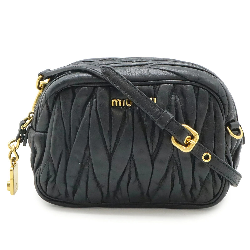 Miu Miu Matelasse Gathered Shoulder Bag Accessory Case Leather Black